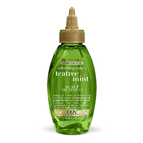 OGX Extra Strength Refreshing + Invigorating Teatree Mint Dry Scalp Treatment with Witch Hazel Astringent to Help Remove Scalp Buildup, Paraben-Free, Sulfate Surfactant-Free, 4 oz