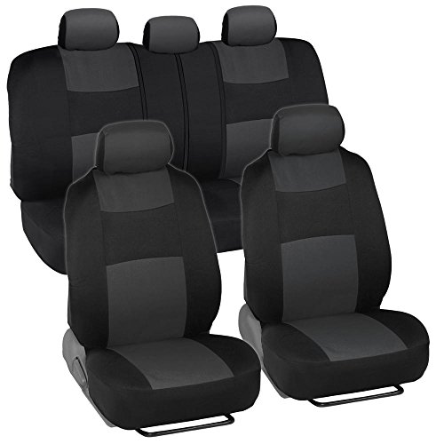 BDK PolyPro Car Seat Covers, Full Set in Charcoal on Black – Front and Rear Split Bench Protection, Easy to Install, Universal Fit for Auto Truck Van SUV, Charcoal Gray