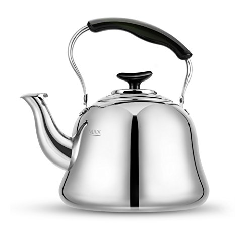 Tea Kettle Stovetop Whistling Teakettle Teapot, Stainless Steel, Thin Base, Mirror Finish, 2 liters