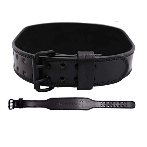 Gymreapers Weight Lifting Belt - 7MM Heavy Duty Pro Leather Belt with Adjustable Buckle - Stabilizing Lower Back Support 4 Inches Wide for Weightlifting, Bodybuilding, Cross Training (Black, Large)