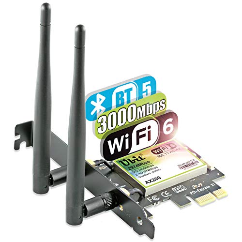 Ubit AX WiFi Card WiFi 6 Dual Band 3000 Mbps AX200 PCIE Wireless WiFi Card with Bluetooth 5.1 | MU-MIMO| OFDMA| Ultra-Low Latency（Supoort Win 10 64bit only）