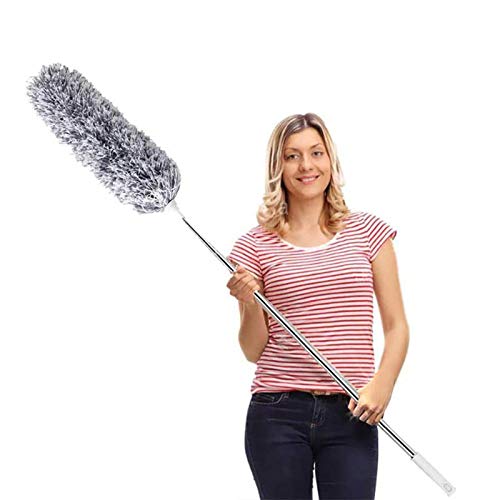 DELUX Microfiber Feather Duster Extendable Cobweb Duster with 100 inches Extra Long Pole, Bendable Head & Scratch-Resistant Hat for Cleaning Ceiling Fan, High Ceiling, Blinds, Furniture & Cars Grey