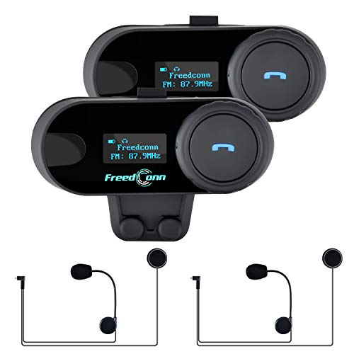 Helmet Communication Systems, FreedConn TCOM-SC Motorcycle Helmet Bluetooth Headset Intercom (LCD Screen/FM Radio/Handsfree/ 800M/ 2-3Riders Pairing)