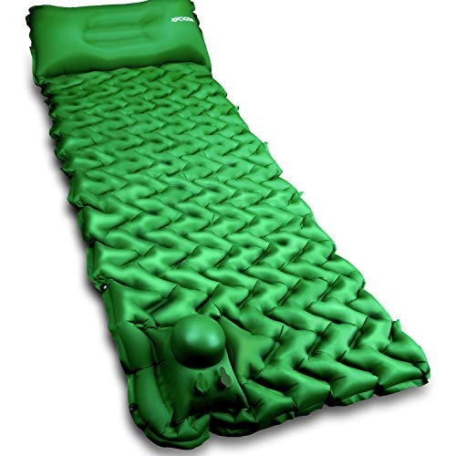 POPCHOSE Camping Sleeping Pad with Air Pillow Compact Ultralight Inflatable Camping Mat Built in Pump, Extra Thickness Durable Waterproof Air Tent Mat for Backpacking, Hiking, Road Trip (Green)