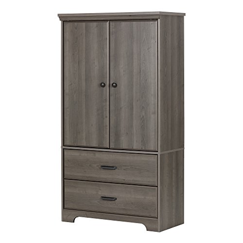 South Shore 2-Door Armoire with Adjustable Shelves and Storage Drawers, Gray Maple