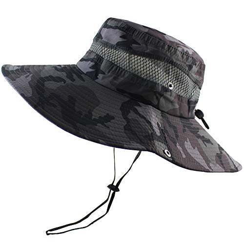 Summer Fishing Sun Boonie Hat Camouflage Outdoor UV Protection Large Brim Bucket Safari Cap Breathable Mesh