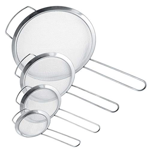 U.S. Kitchen Supply - Set of 4 Premium Quality Fine Mesh Stainless Steel Strainers with Wide Resting Ear Design - 3', 4', 5.5' and 8' Sizes - Sift, Strain, Drain and Rinse Vegetables, Pastas & Tea