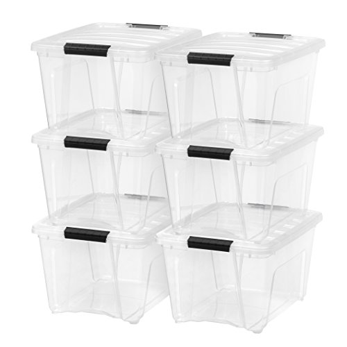 IRIS USA TB-28 Stack & Pull Box, 31.75 Quart, Clear, 6 Pack