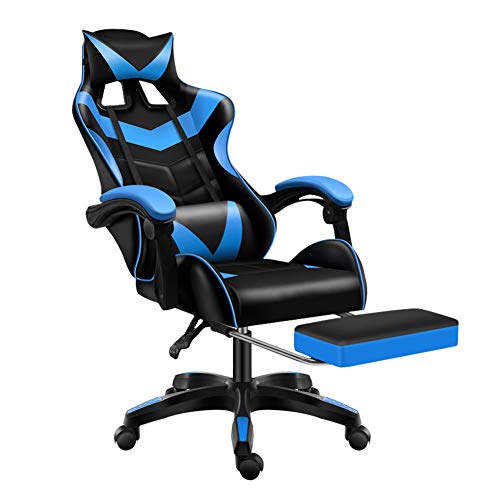 Sibosen Gaming Chair Office Chair Computer Chair High Back PU Leather Desk Chair Ergonomic Adjustable Reclining Swivel Game Chair with Footrest Lumbar Support Headrest Armrest (Blue)