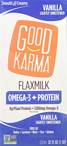 GOOD KARMA, FLAX MILK, PROTEIN, VANILLA, Pack of 6, Size 32 FZ - No Artificial Ingredients Dairy Free Gluten Free Low Sodium Vegan