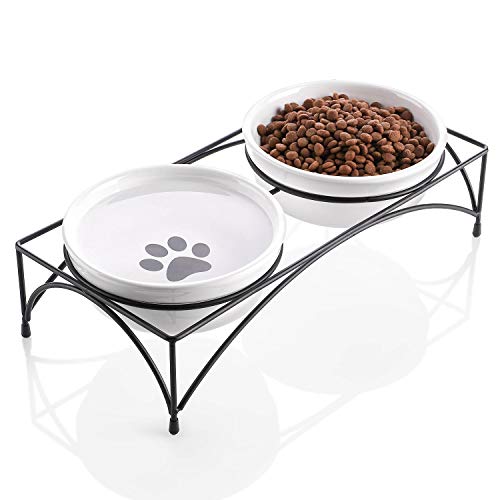 Y YHY Cat Food Bowls, Elevated Cat Bowls with Stand, Protect Cat's Spine, Raised Cat Bowls for Food and Water, Ceramic Pet Feeding Bowls, Whisker Fatigue, 12 Ounces, Dishwasher Safe
