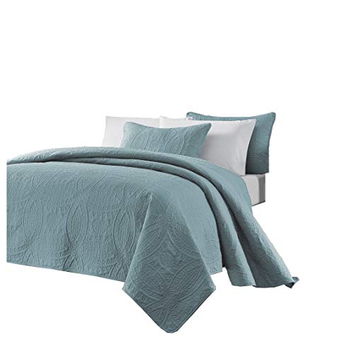 Chezmoi Collection Austin 3-Piece Oversized Bedspread Coverlet Set (Queen, Spa Blue)