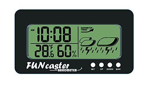 TecScan FUNcaster Barometer Ambient Weather Clock for Golf Cart, Boat, Home, Office Easy to See Time, Temp, Humidity, Forecast