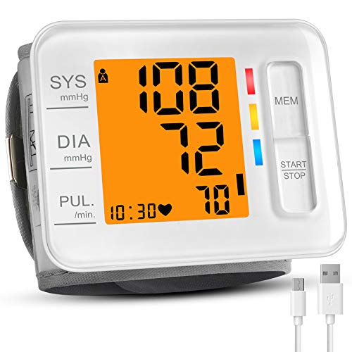 Wrist Blood Pressure Monitor, CARMAS Blood Pressure Monitor Wrist Cuff with USB Charging, Backlight LCD Display Digital Blood Pressure Monitor for Home Use Detects Irregular Heartbeat