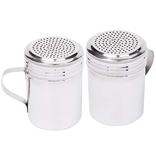 (Set of 2) 10 Oz Stainless Steel Dredge Shaker with Handle, Spice Dispenser for Cooking/Baking by Tezzorio