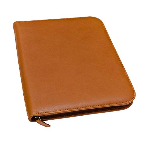 Maruse Personalized Italian Leather Executive Padfolio, Folder Organizer with Zip Closure and Writing Pad, Handmade in Italy, Honey