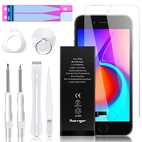 iPhone 6 Replacement Battery Kit, Hua rigor 2200mAh High Capacity Phone Battery Model iP6(not 6+ or 6S) with Repair Tool Kit and Screen Protector Adhesive Instructions