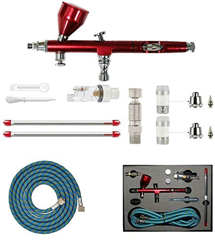 HUBEST New Professional 0.2mm/0.3mm/0.5mm Dual Action Airbrush Kit Spray Paint Gun Kit Complete Set for General-Purpose Art-and-Craft Projects Model-Railroad Detailing R/C Kits