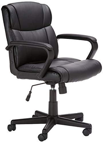 AmazonBasics Leather-Padded, Adjustable, Swivel Office Desk Chair with Armrest, Black