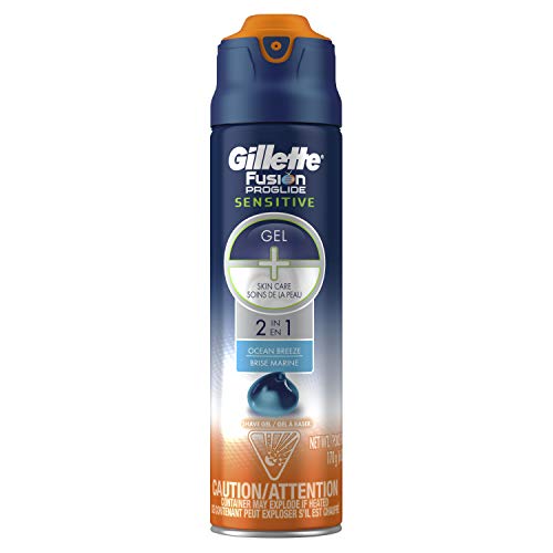 Gillette Fusion ProGlide Sensitive 2 in 1 Shave Gel, Ocean Breeze, 6 oz