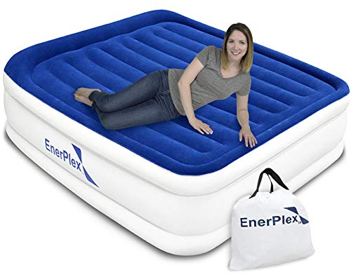 EnerPlex Luxury Queen Air Mattress with Built-in Pump Pillow Top Airbed Queen Size Raised Double High Elevated Blow Up Mattress Inflatable Bed for Home Camping Travel, 2-Year Warranty
