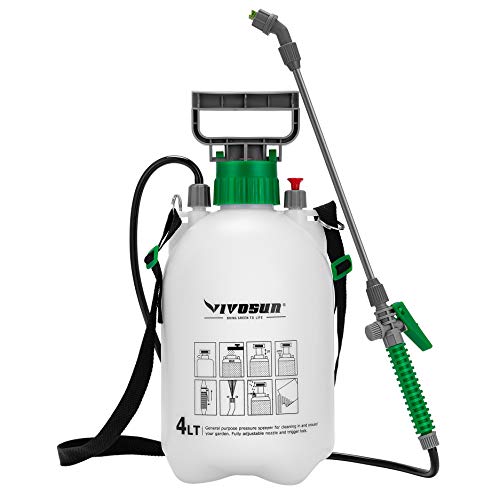 VIVOSUN 1 Gallon Lawn and Garden Pump Pressure Sprayer with 3 Water Nozzles, Pressure Relief Valve, Adjustable Shoulder Strap