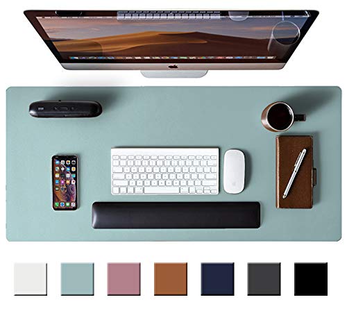 Leather Desk Pad Protector,Mouse Pad,Office Desk Mat, Non-Slip PU Leather Desk Blotter,Laptop Desk Pad,Waterproof Desk Writing Pad for Office and Home (Light Blue,31.5' x 15.7')