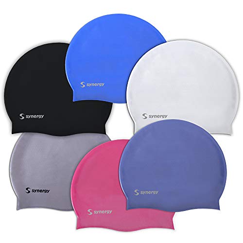 Synergy Silicone Swim Caps 3-Pack (Black-Silver-White SL 3-Pack)