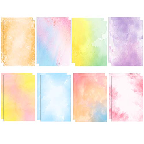 Stationary Paper 48 Pack of Watercolor Letter Writing Paper, Decorative Printer Stationery Sheets with Assorted Designs - Double-sided Printing - 8.5 x 11 Inch