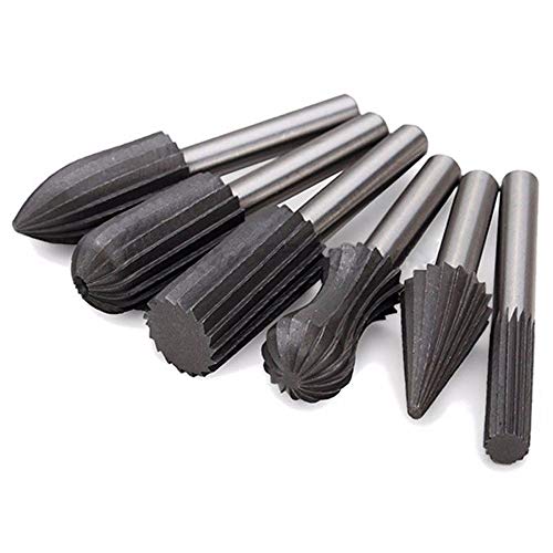 Ginode 6mm Rotary File Burr Cutter, 6Pcs Tungsten Steel Rotary File Cutter, 1/4' Shank Engraving Grinding Drill Bit, For Metal Plastic Wood Grinding