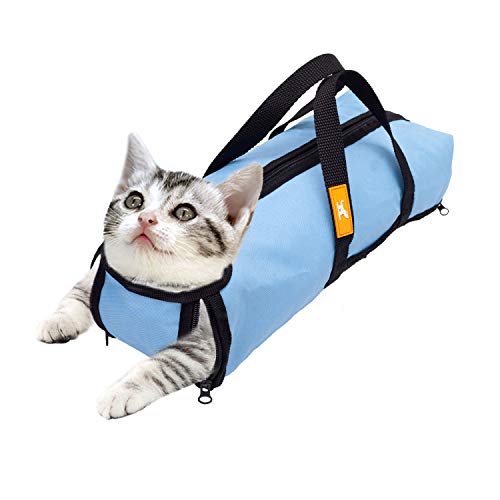 wintchuk Cat Grooming Restraint Bag for Bathing Washing Nail Trimming Anti Bite Anti Scratch 4 Sizes(L, Light Blue)