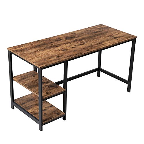 VASAGLE Computer Desk, 55-Inch Writing Desk, with 2 Shelves on Left or Right, Stable Steel Frame, Easy Assembly, Rustic Brown and Black ULWD55X