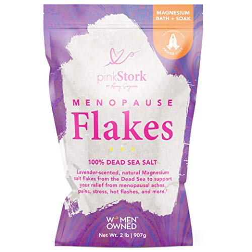 Pink Stork Menopause Flakes: Relaxing Lavender Scented Bath Salts for Women, Pure Magnesium from The Dead Sea, Supports Hot Flash Relief + Hormone Balance, Women-Owned, 2 Lbs