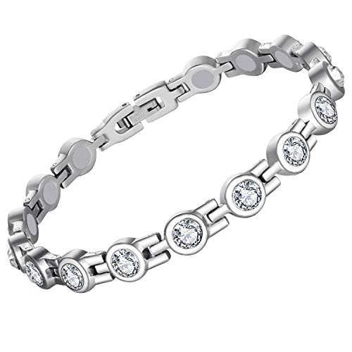 Feraco Magnetic Bracelet for Women Arthritis Pain Relief Titanium Steel Magnetic Therapy Bracelets with Gorgeous Sparkling Cubic Zirconia Costume Jewelry