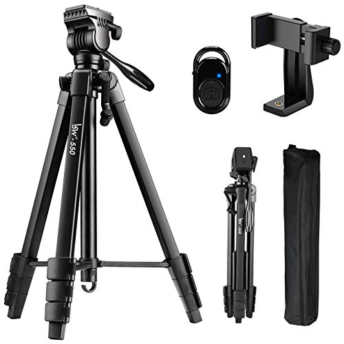 Tripod, 60-Inch Camera Tripod Aluminum for Photography Canon Nikon Sony with Fluid Head & Carry Bag, Lusweimi Video Tripod with Universal Phone Mount & Bluetooth Remote for iPhone Android Phone