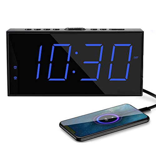 Home LED Large Numbers Digital Clock,AC Plug in Powered Alarm Clock with USB Phone Chargers,Dual Alarms,Big Snooze,12/24H,DST,Battery Backup Clock for Kids Heavy Sleeper Elderly Bedroom Nightstand