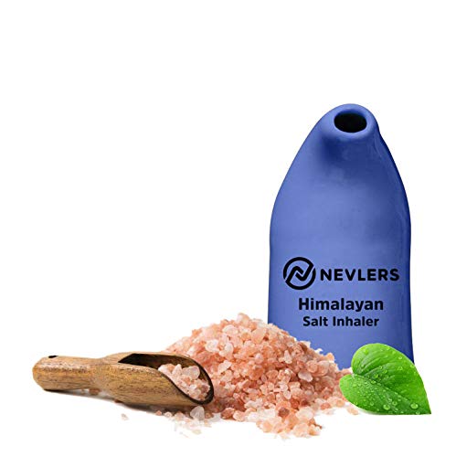 Nevlers All Natural Ceramic Himalayan Salt Inhaler with All Natural Himalayan Pink Crystal Salt - Great for Allergy and Asthma Relief - Handheld and Portable - Cobalt