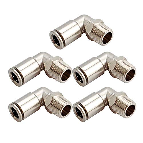 Beduan Brass BPL Push to Connect Air Fittings Elbow 1/4' Tube OD x 1/8' NPT Male 90° Degree Adapter (Pack of 5)