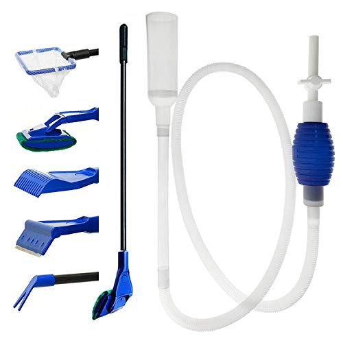 Aquarium Fish Tank Cleaning Kit Algae Scrapers Set 5 in 1 & Fish Tank Gravel Cleaner - Siphon Vacuum for Water Changing and Sand Cleaner(25-65 gallons)