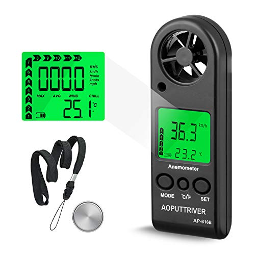 Anemometer Handheld Wind Speed Meter for Measuring Wind Speed, Temperature and Max/Average/Current, High Precision, Measuring for Windsurfing Sailing Fishing Outdoor Activities-AP-816B(Black)