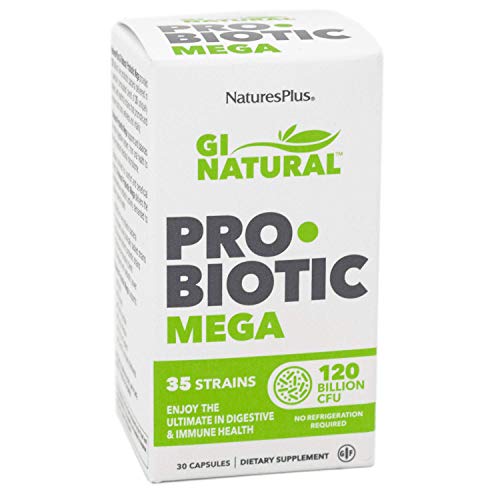 NaturesPlus GI Natural Probiotic Capsules, Mega - 30 Capsules - 35 Live Probiotic Strains & Prebiotics - Supports Stomach, Small Intestine, Large Intestine & Immune System - Gluten-Free - 30 Servings
