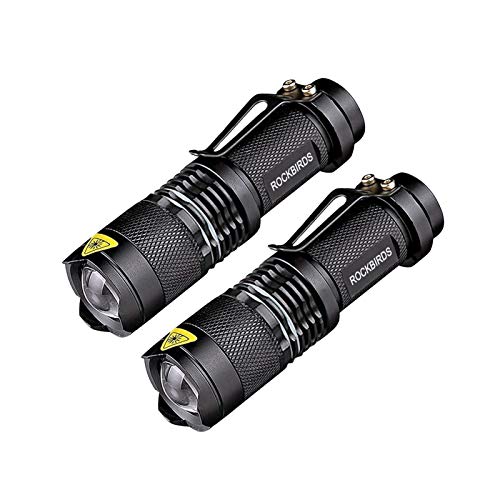 2 Pack Flashlights, ROCKBIRDS LED Flashlight with Belt Clip, Fluorescent Ring, Zoomable, High Lumen, 3 Modes, Water Resistant- Best Tools for Camping, Outdoor, Emergency