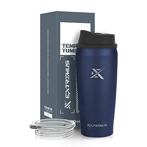 Extremus Temps Stainless Steel Vacuum Insulated Tumbler with 100% Leak-Proof Travel Coffee Mug Lid and Water Bottle Lid(20 oz,Navy Blue, 2 Lids)