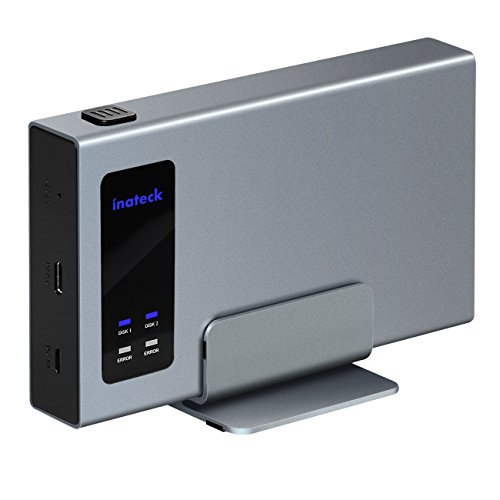 Inateck Aluminum USB-C RAID HDD Enclosure Dual Bay with a Portable Stand for 2x 2.5' SATA SSD/HDD Hard Drive Enclosure - USB 3.1 Gen 2 Type C Port with 10 Gbps Superspeed (FE2101)