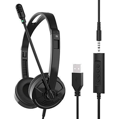 STKJ Computer Headset, USB Headphone with Microphone and Noise Mic, USB Wired PC Call Center Earphone with Volume Controller