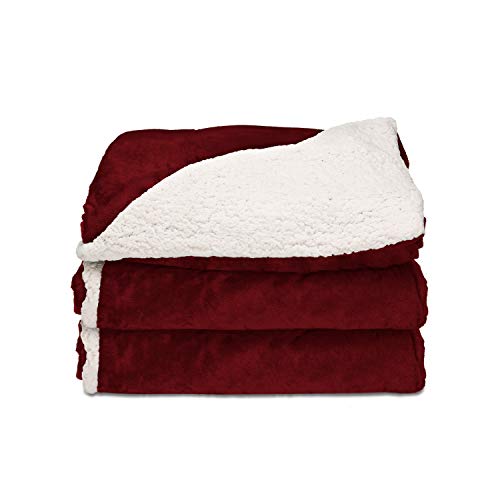 Sunbeam Heated Throw Blanket | Reversible Sherpa/Royal Mink, 3 Heat Settings, Garnet - TRT8WR-R310-25A00