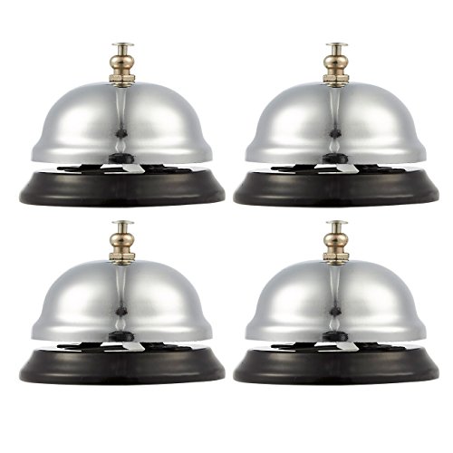 Call Bell - 4-Pack Customer Service Bell, Office Desk Bell, Ringing Bell - for Home, Store or Hotel, Small, Silver, 2.5 x 2 x 2.5 Inches