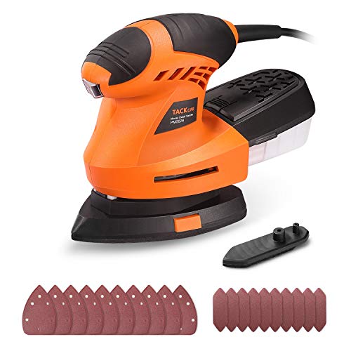 TACKLIFE Mouse Detail Sander with 20Pcs Sandpapers,360° Rotatable Sanding Pad, 12000 OPM Detail Sander with Efficient Dust Collection System For Tight Spaces Sanding in Home Decoration, DIY | PMS02B