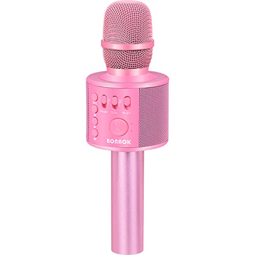 BONAOK Wireless Bluetooth Karaoke Microphone,3-in-1 Portable Handheld Karaoke Mic Speaker Machine Christmas Birthday Home Party for Android/iPhone/PC or All Smartphone(Q37 Light Pink)