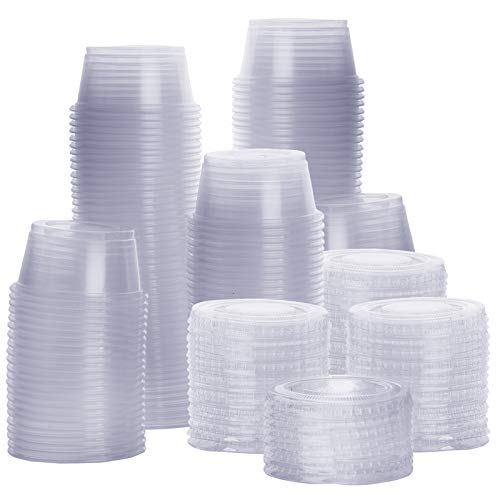 [200 Sets - 2 oz.] Plastic Portion Cups With Lids, Souffle Cups, Jello Shot Cups, Condiment Sauce Containers